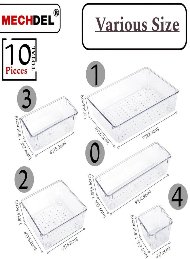 MECHDEL Drawer Organizer Set/Bathroom and Dressing Table Trays/Cosmetic Display/Bathroom Cosmetic Organizers/Unbreakable Drawer Organizer/Drawer Divider Tray (Transparent, 10PCS Set) - Image 2